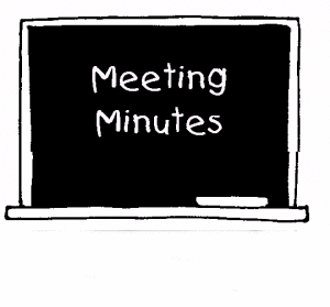 Blackboard with meeting minutes written on it in white